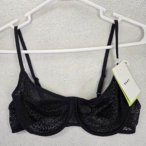 DKNY Modern Lace Unlined Demi Bra Black 36B DK4019 w/ Underwire Sheer New NWT - Picture 1 of 7
